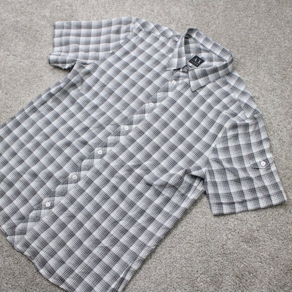 A/X Armani Exchange Shirt Mens Lage Gray/White 100% Cotton Short Sleeve Button - Picture 3 of 13